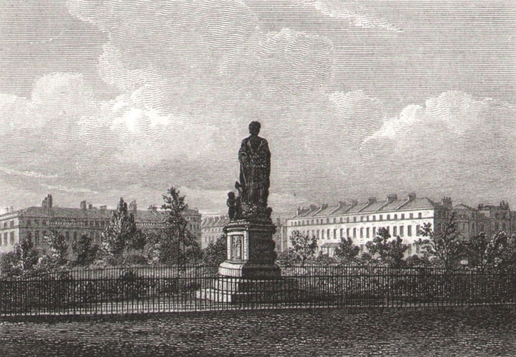 Duke of Bedford statue, Russell Square, London. Antique engraved print 1817
